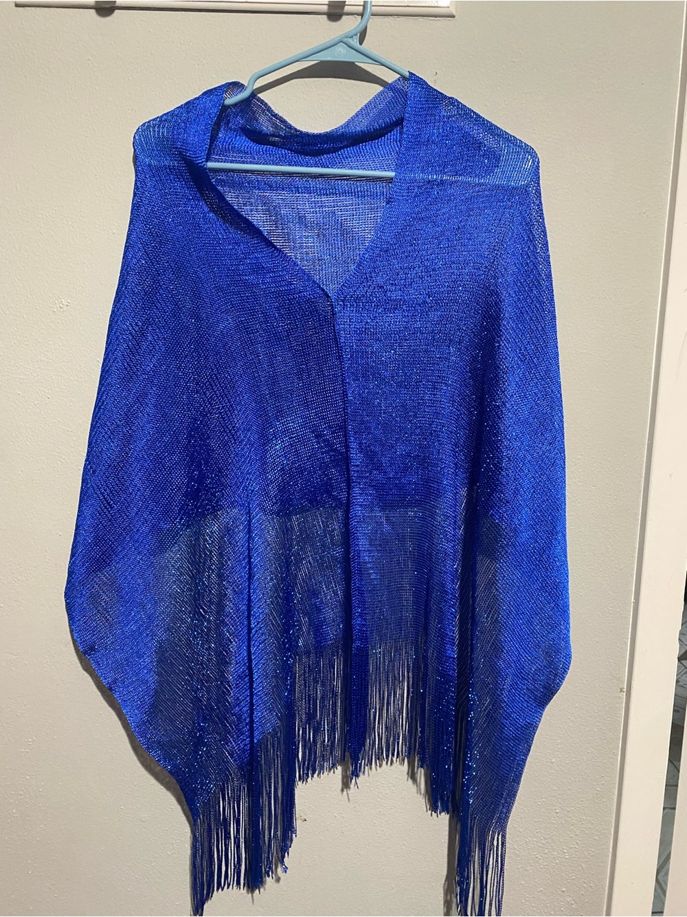 Sheer Fringe Poncho in Vibrant Royal Blue